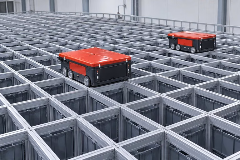 หุ่นยนต์บนกริดจัดเก็บสินค้ารูปแบบ Cube Storage