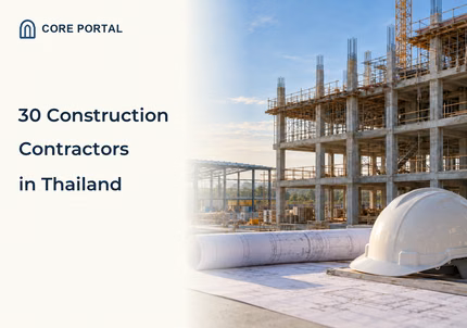 30 Construction Contractors in Thailand with building plans and a construction site