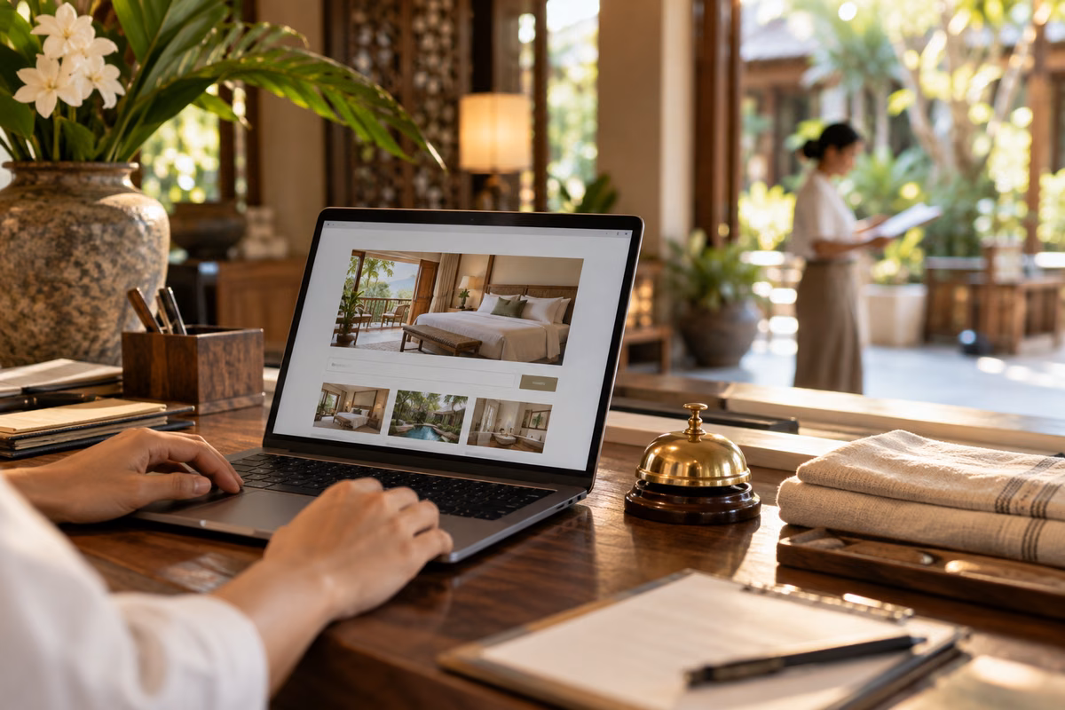 การตรวจเว็บไซต์และเส้นทางจองที่พักในโรงแรม
