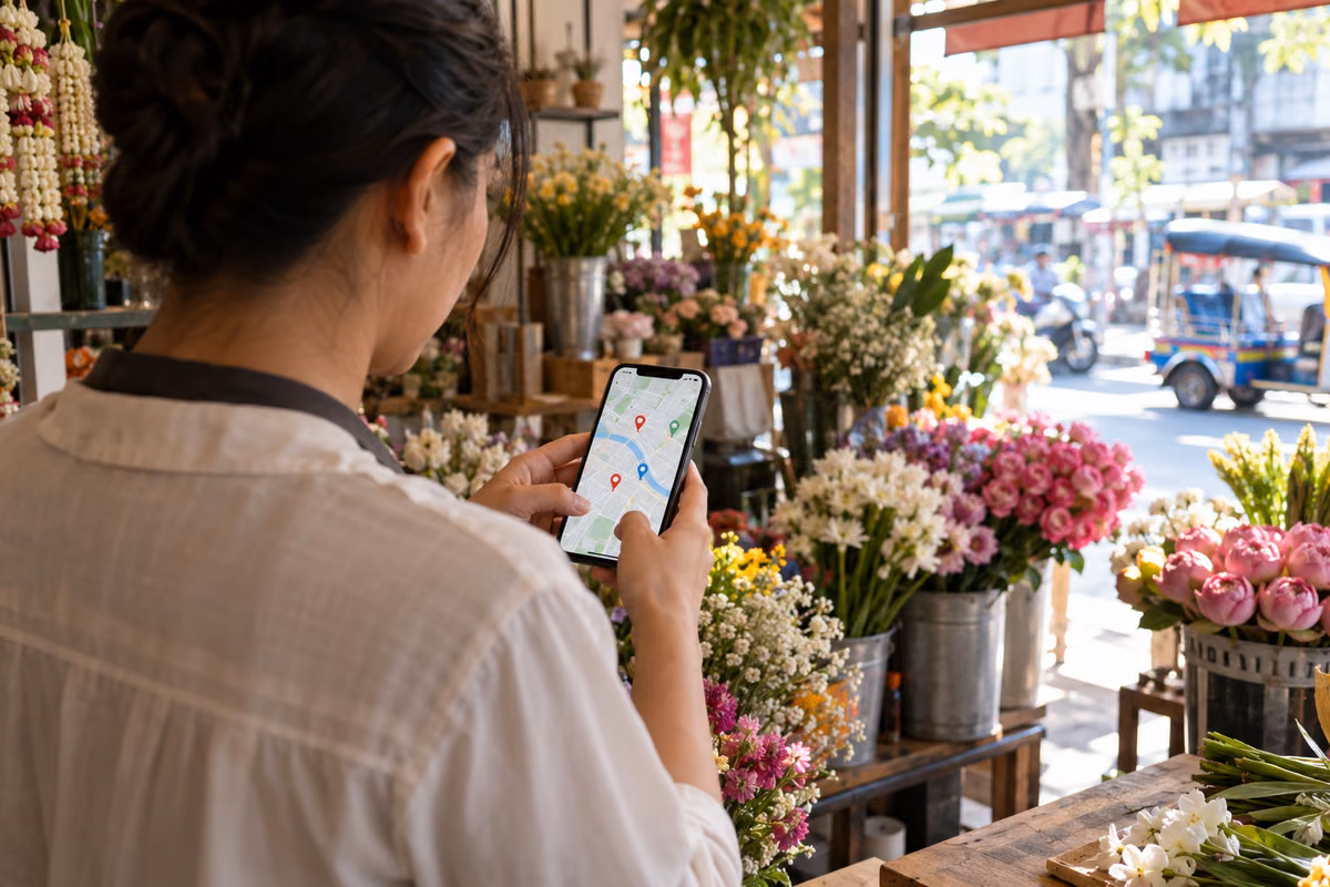 ร้านดอกไม้และการค้นหาธุรกิจในพื้นที่บนโทรศัพท์